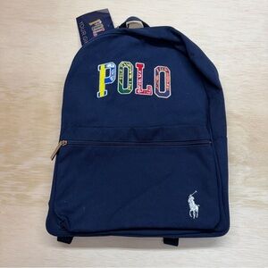 NWT Polo Ralph Lauren Unisex Multicolor Colorful Patch LetterLogo Navy Backpack